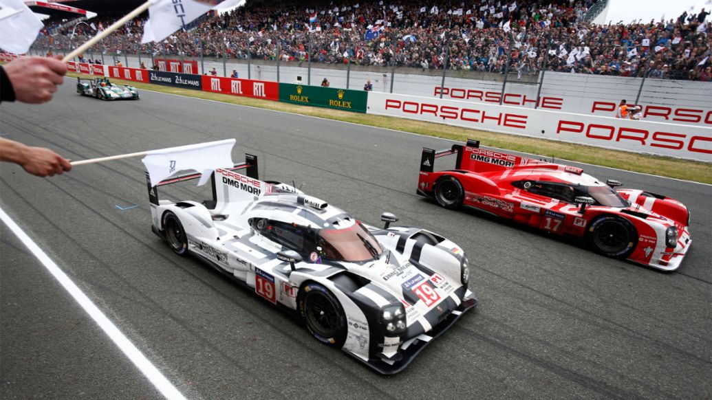 919 Hybrid Nr 19, 919 Hybrid, Nr 17, Finish Line, Le Mans, 2015, Porsche AG